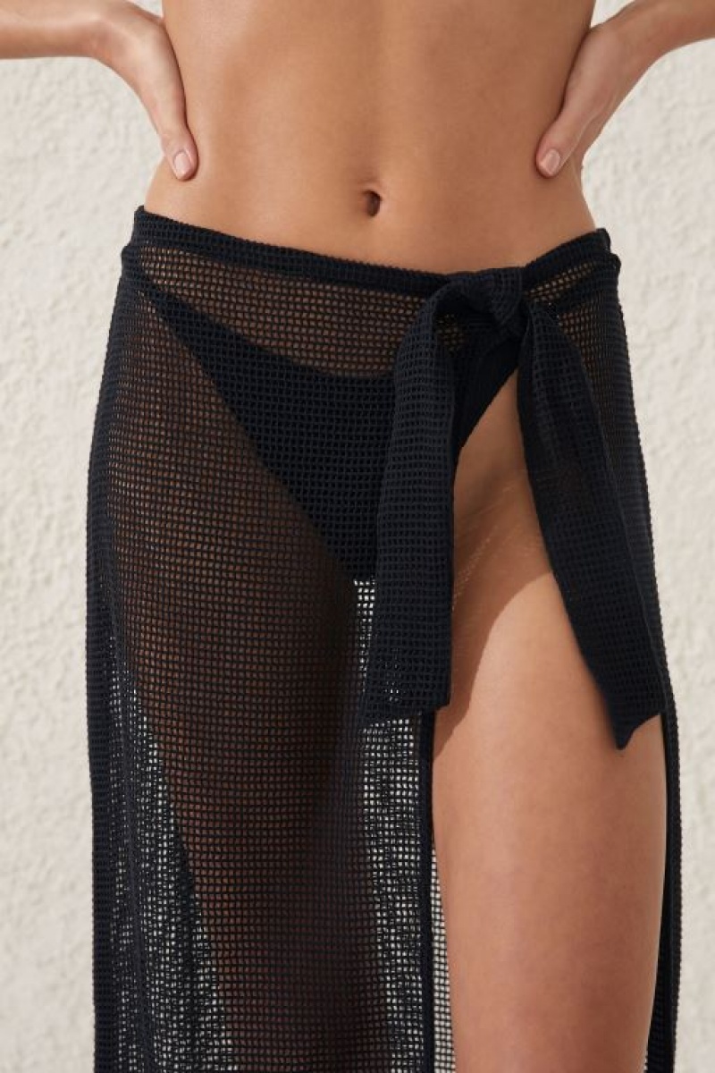 Falda Cotton On Open Mesh Beach Sarong Wrap Mujer Negras | yBOg9tQi59X