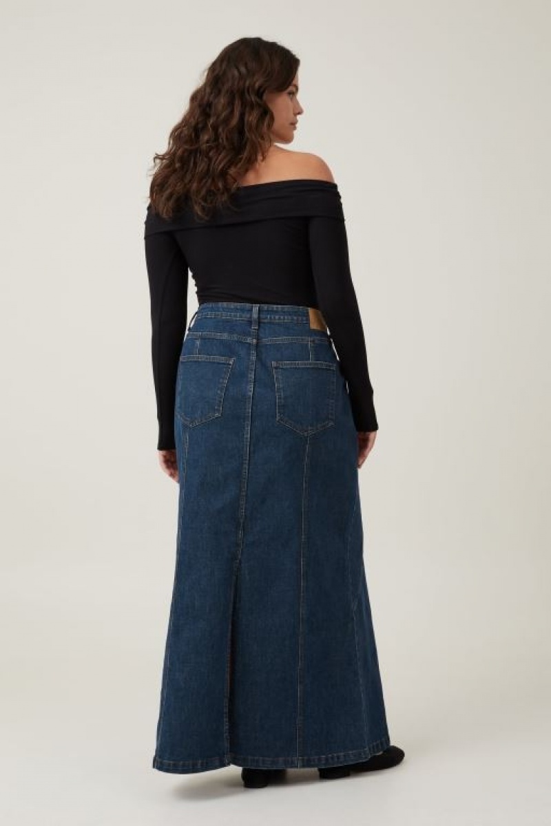 Falda Cotton On Panel Flare Denim Maxi Mujer Azules | 9leYBcAAxzt