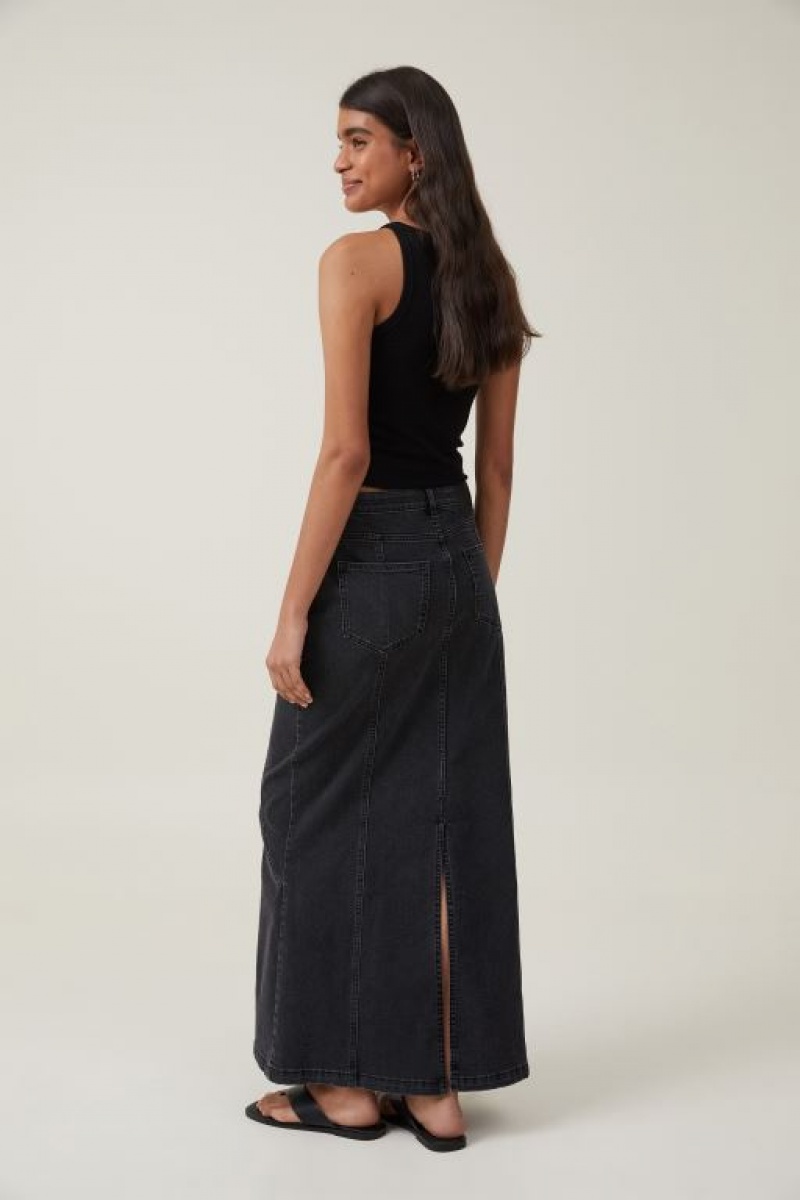 Falda Cotton On Panel Flare Denim Maxi Mujer Gris Oscuro Negras | 1Z6zrdF9OuB