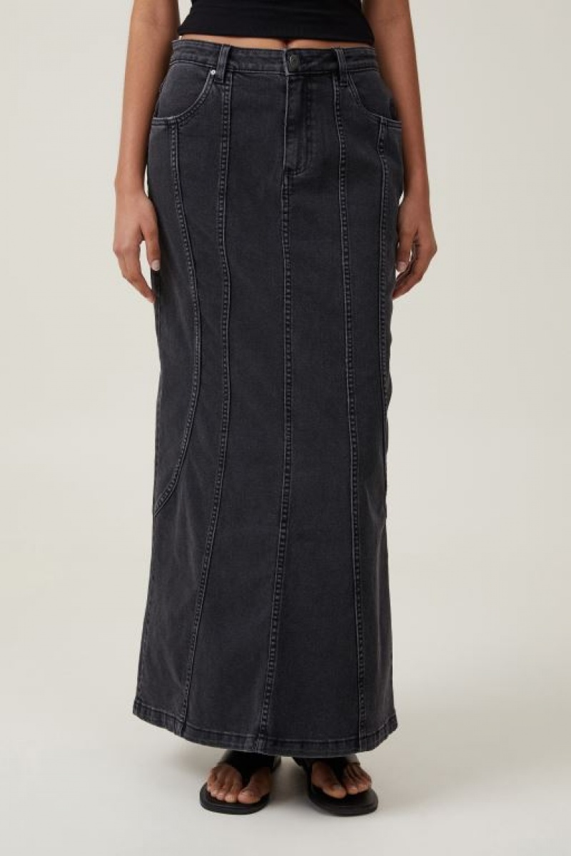 Falda Cotton On Panel Flare Denim Maxi Mujer Gris Oscuro Negras | 1Z6zrdF9OuB