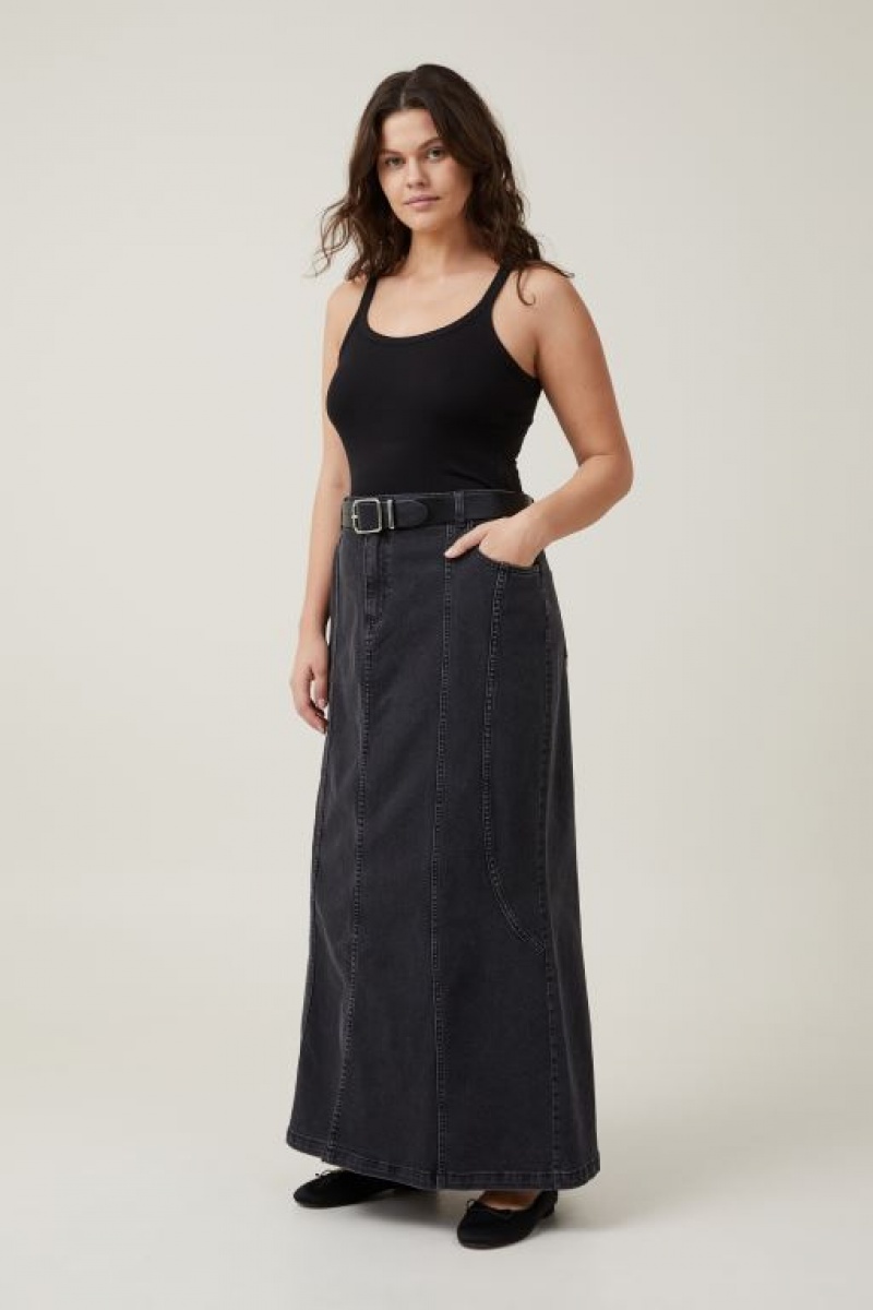 Falda Cotton On Panel Flare Denim Maxi Mujer Gris Oscuro Negras | 1Z6zrdF9OuB