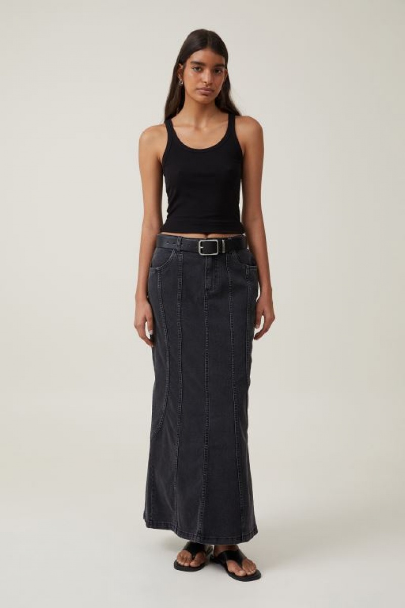 Falda Cotton On Panel Flare Denim Maxi Mujer Gris Oscuro Negras | 1Z6zrdF9OuB