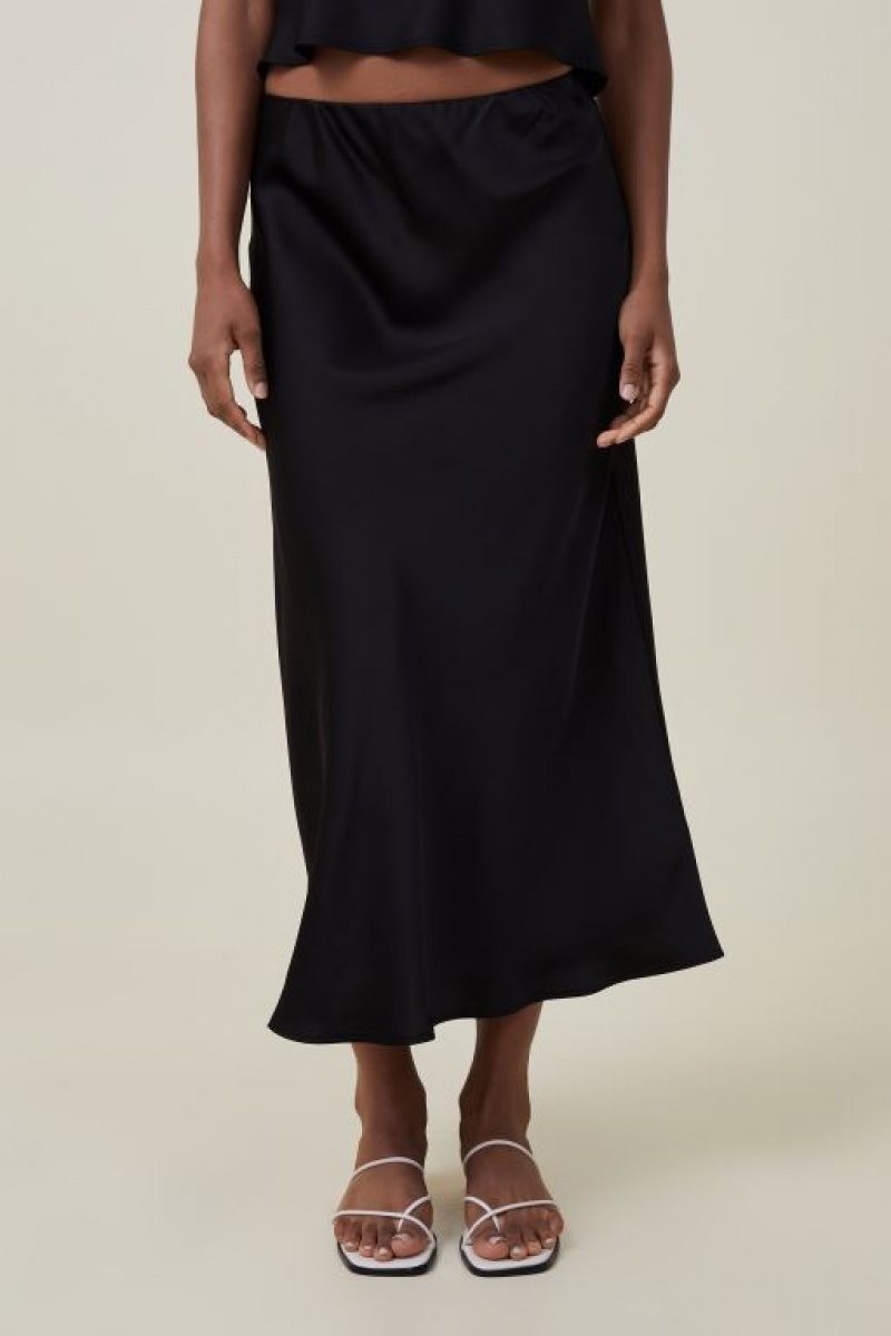 Falda Cotton On Satin Maxi Mujer Negras | PPjWryjt4ag