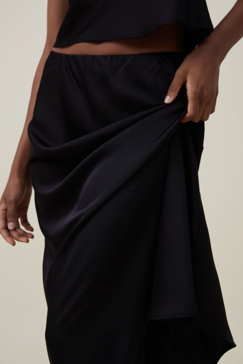 Falda Cotton On Satin Maxi Mujer Negras | PPjWryjt4ag