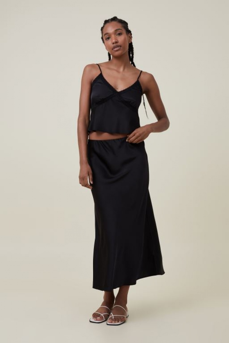 Falda Cotton On Satin Maxi Mujer Negras | PPjWryjt4ag