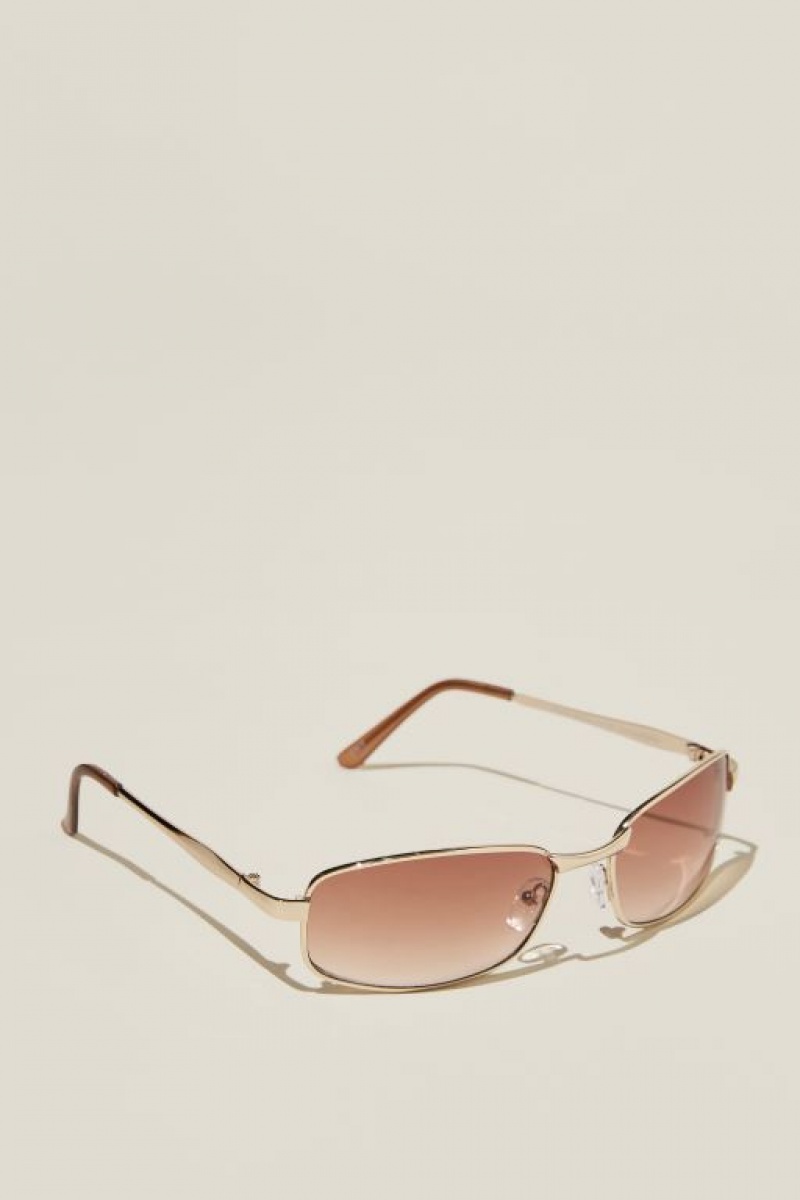 Gafas de Sol Cotton On Maeve Metal Racer Mujer Doradas Marrones | IQuIxonfcll