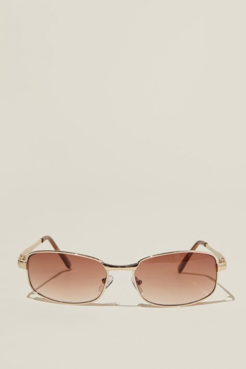 Gafas de Sol Cotton On Maeve Metal Racer Mujer Doradas Marrones | IQuIxonfcll