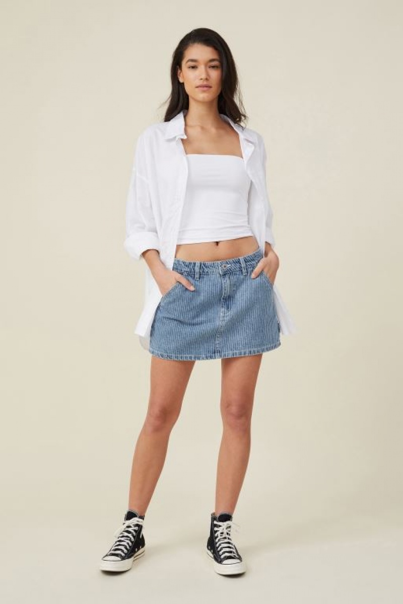 Jeans Cotton On Cargo Denim Low Rise Mini Skirt Mujer Azules Rayadas | ee0avcYjkU6