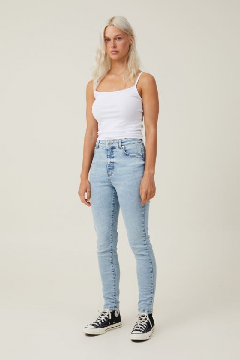 Jeans Cotton On High Rise Flaco Mujer Azules | cbeSNZo2r25