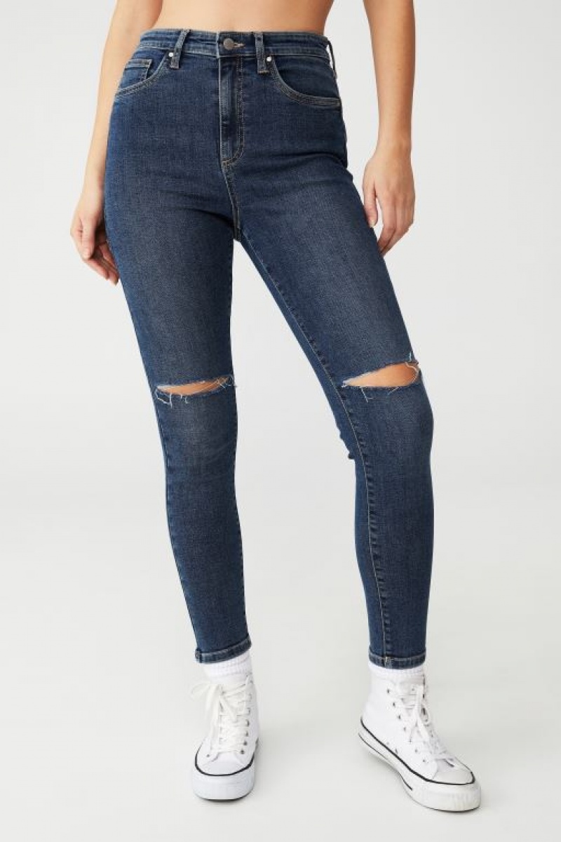 Jeans Cotton On Luxe Flaco Mujer Azules | hTkoB8Wmwis