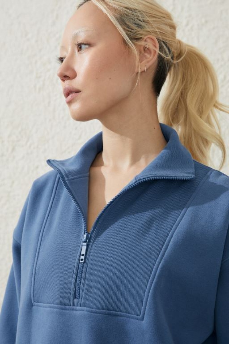 Jerséis Cotton On Plush Rib Half Zip Mujer Azules | kSTRrpQPrOV