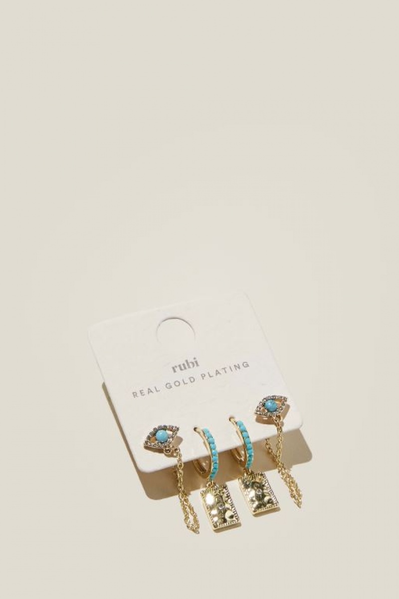 Joyería Cotton On 2Pk Mid Earring Mujer Doradas Turquesa | WmUEGv6s1tI