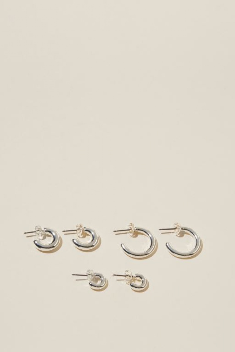 Joyería Cotton On 3Pk Mid Earring Mujer Plateadas | 2FIZ4Qvlfis