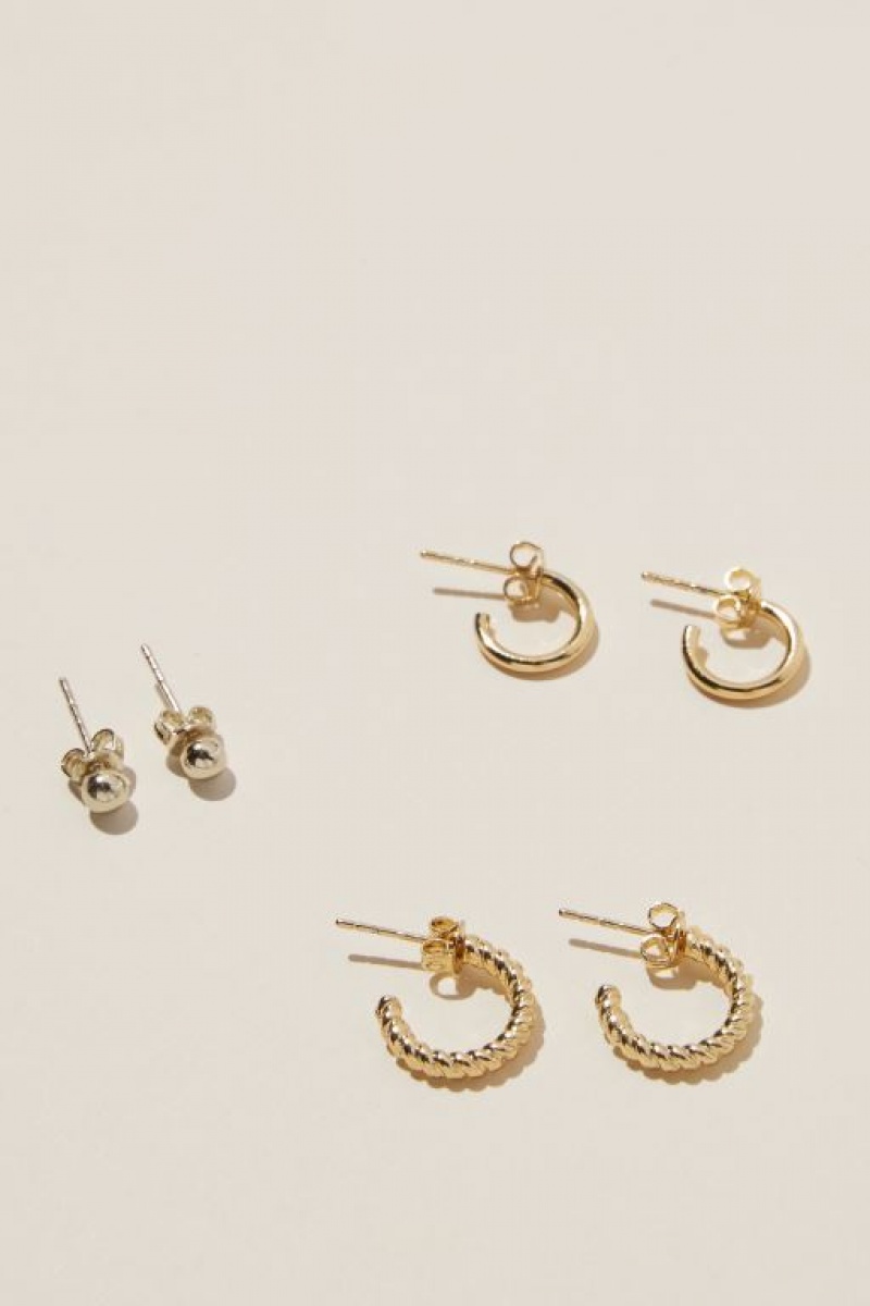 Joyería Cotton On 3Pk Small Earring Mujer Doradas | tneIKRRTSHN