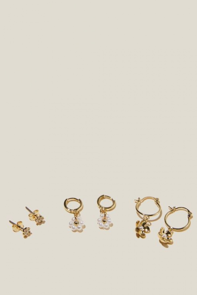 Joyería Cotton On 3Pk Small Earring Mujer Doradas Flores | jnOvzBPFSGW