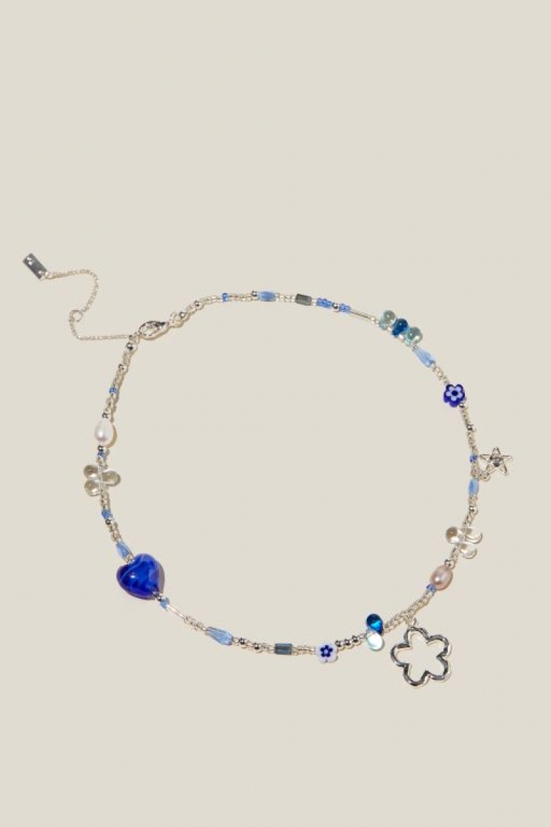 Joyería Cotton On Beaded Necklace Mujer Plateadas Azules | 1nnrR1Kyx4y