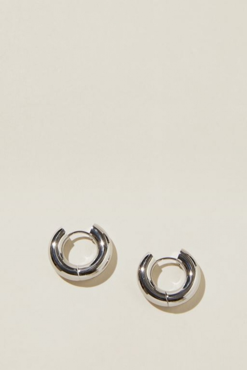 Joyería Cotton On Impermeables Mid Hoop Earring Mujer Gris | VLorbNoSzFs