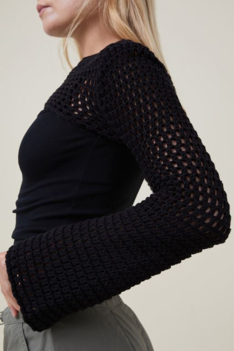 Manga Larga Cotton On Crochet Bell Sleeve Shrug Mujer Negras | dobbYecWDkp