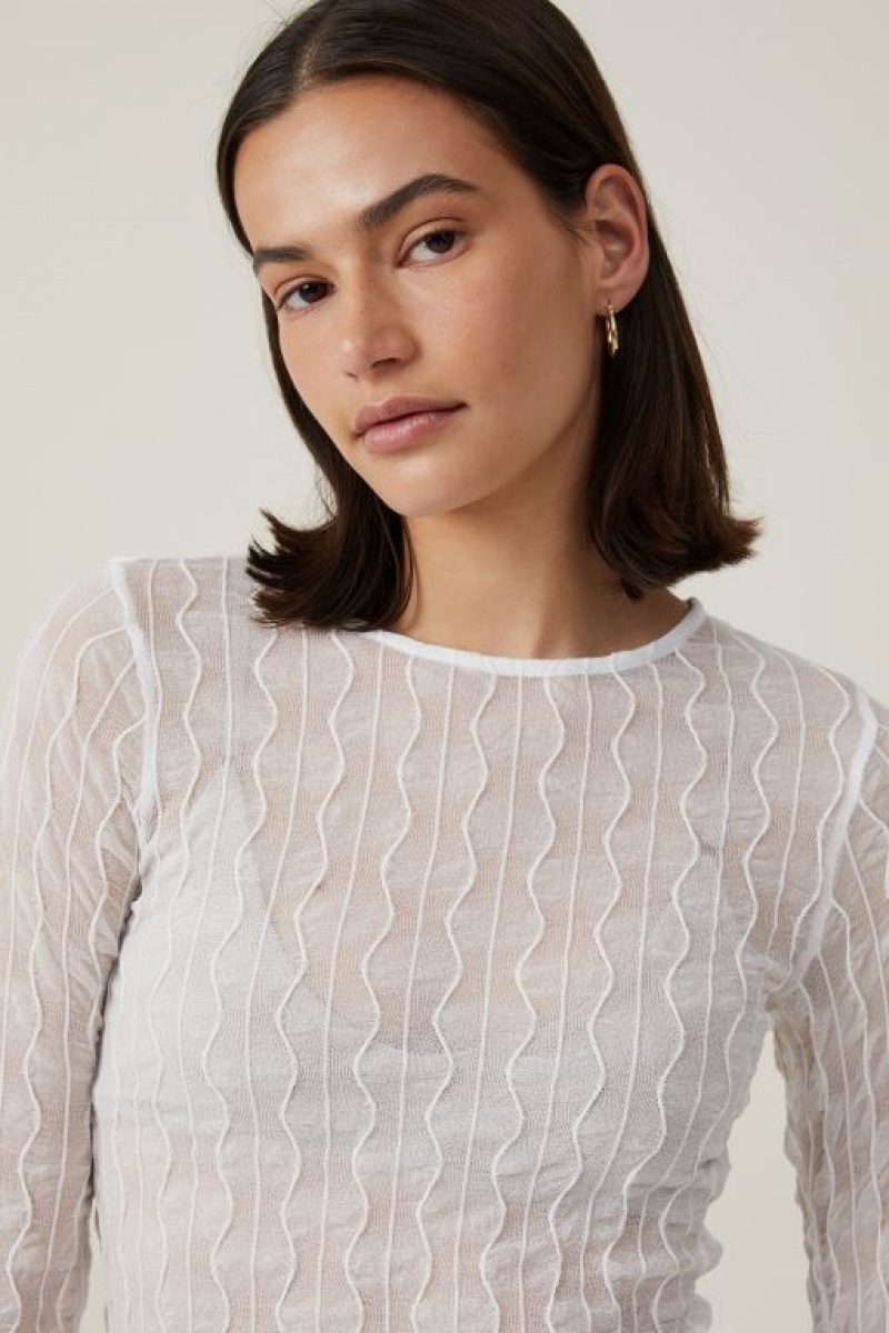 Manga Larga Cotton On Halle Textured Mesh Crew Neck Top Mujer Blancas | kf6EIBomImj