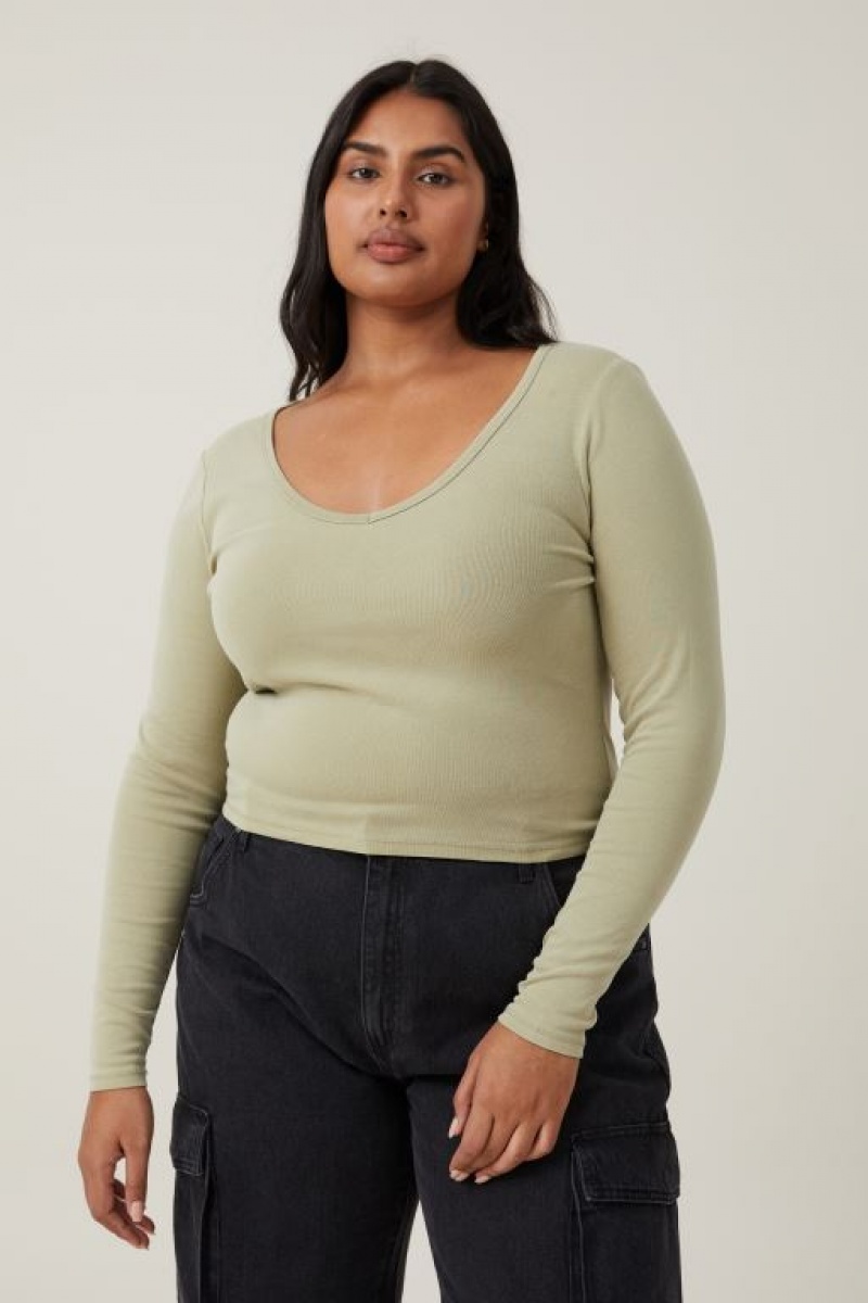 Manga Larga Cotton On Madison V Neck Top Mujer Verde Oliva | rihhWLVngIA