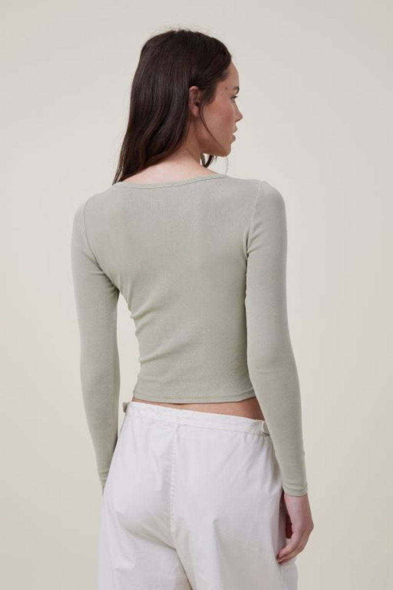 Manga Larga Cotton On Madison V Neck Top Mujer Verde Oliva | rihhWLVngIA