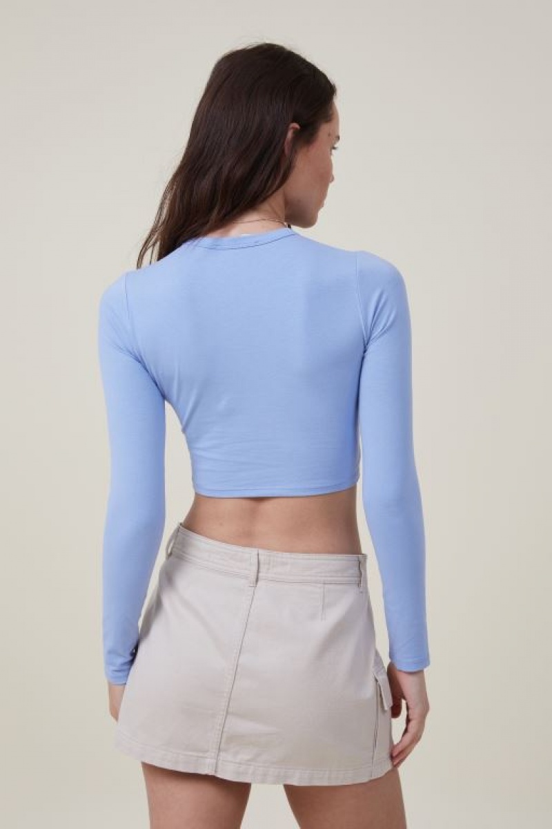 Manga Larga Cotton On Micro Crop Top Mujer Azules | zM8eyw5aQVa