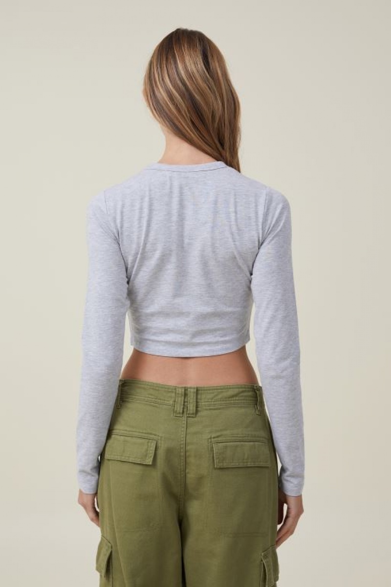 Manga Larga Cotton On Micro Crop Top Mujer Gris | 1ADSGKzUpPm