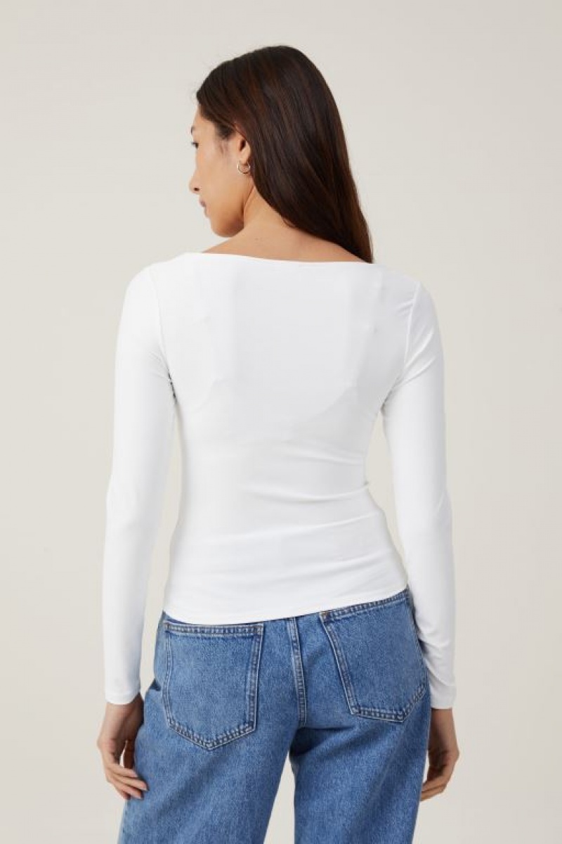 Manga Larga Cotton On Smooth Barco Neck Top Mujer Blancas | Wv2n6PwAQ47