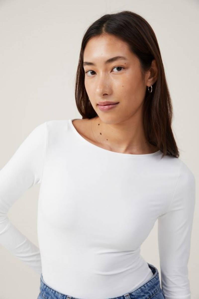 Manga Larga Cotton On Smooth Barco Neck Top Mujer Blancas | Wv2n6PwAQ47