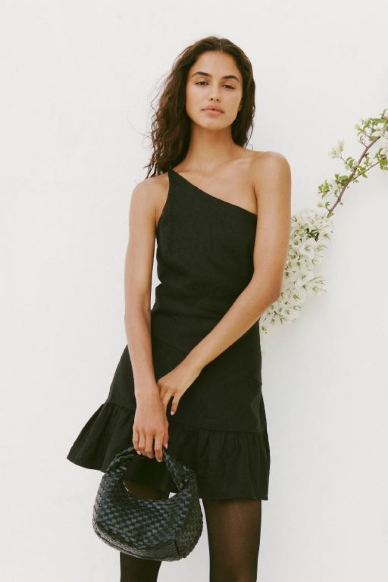 Mini Vestido Cotton On Frankie Linen One Shoulder Mujer Negras | q0josAly2Mf