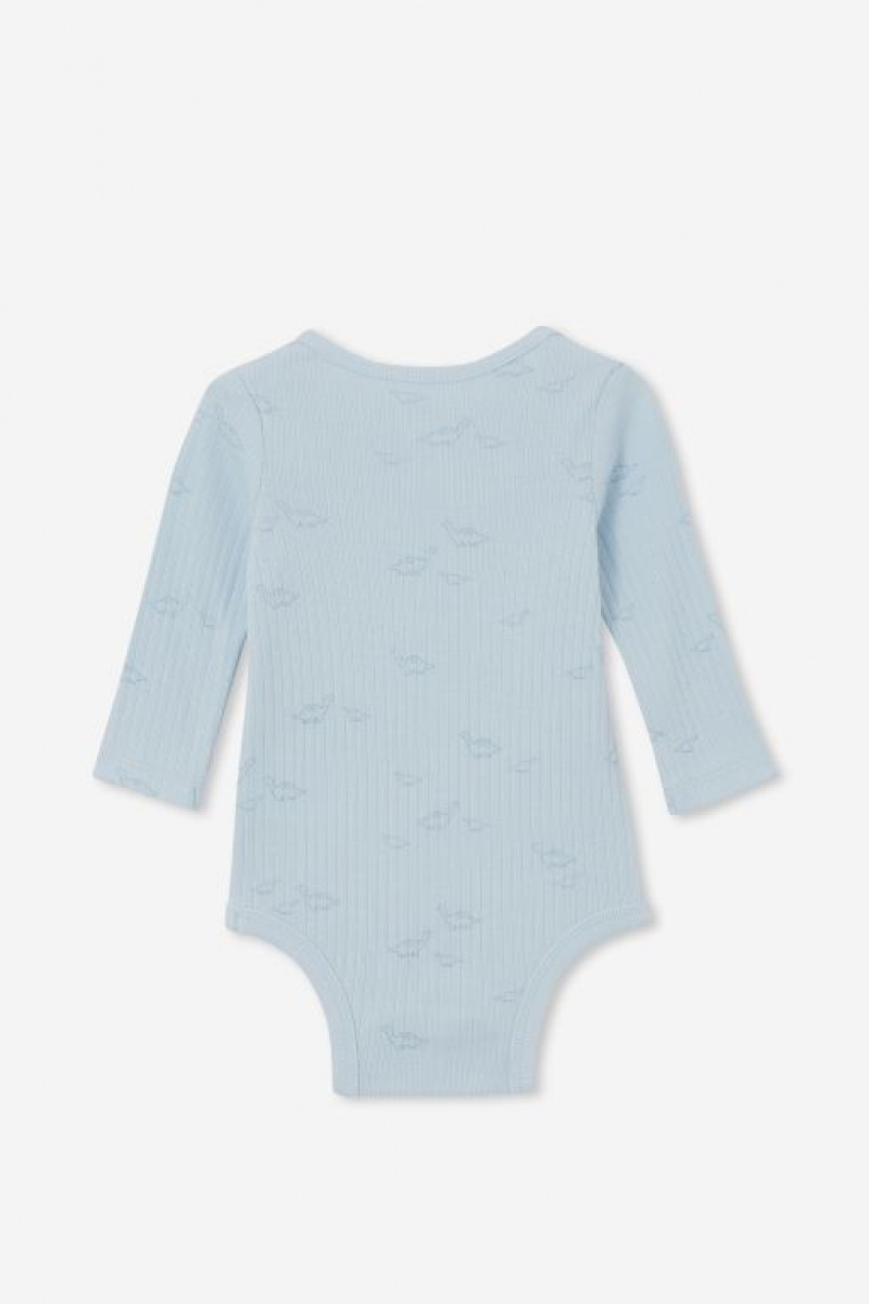 Rompers Cotton On Organic Newborn Long Sleeve Bubbysuit Bebe Azules | H0FWGOUIdf5