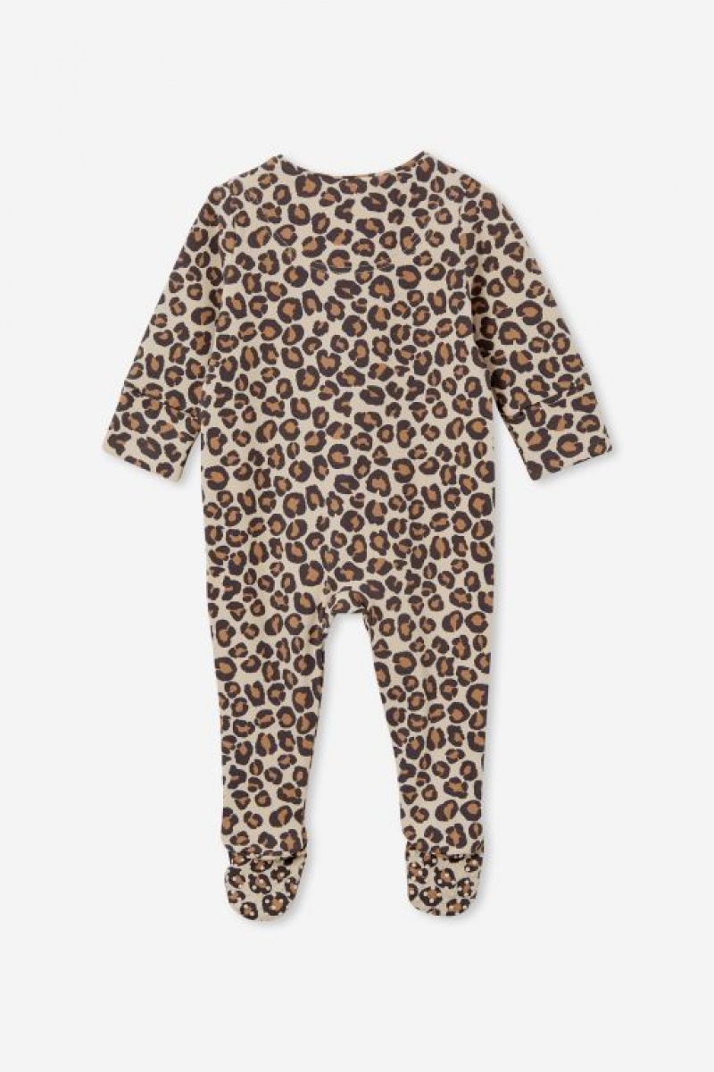 Rompers Cotton On The Long Sleeve Zip Bebe Leopardo | WlLzHpqCE2f