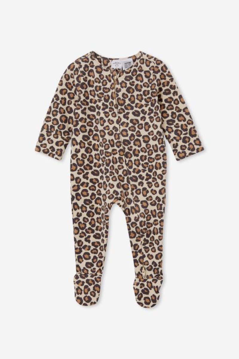 Rompers Cotton On The Long Sleeve Zip Bebe Leopardo | WlLzHpqCE2f