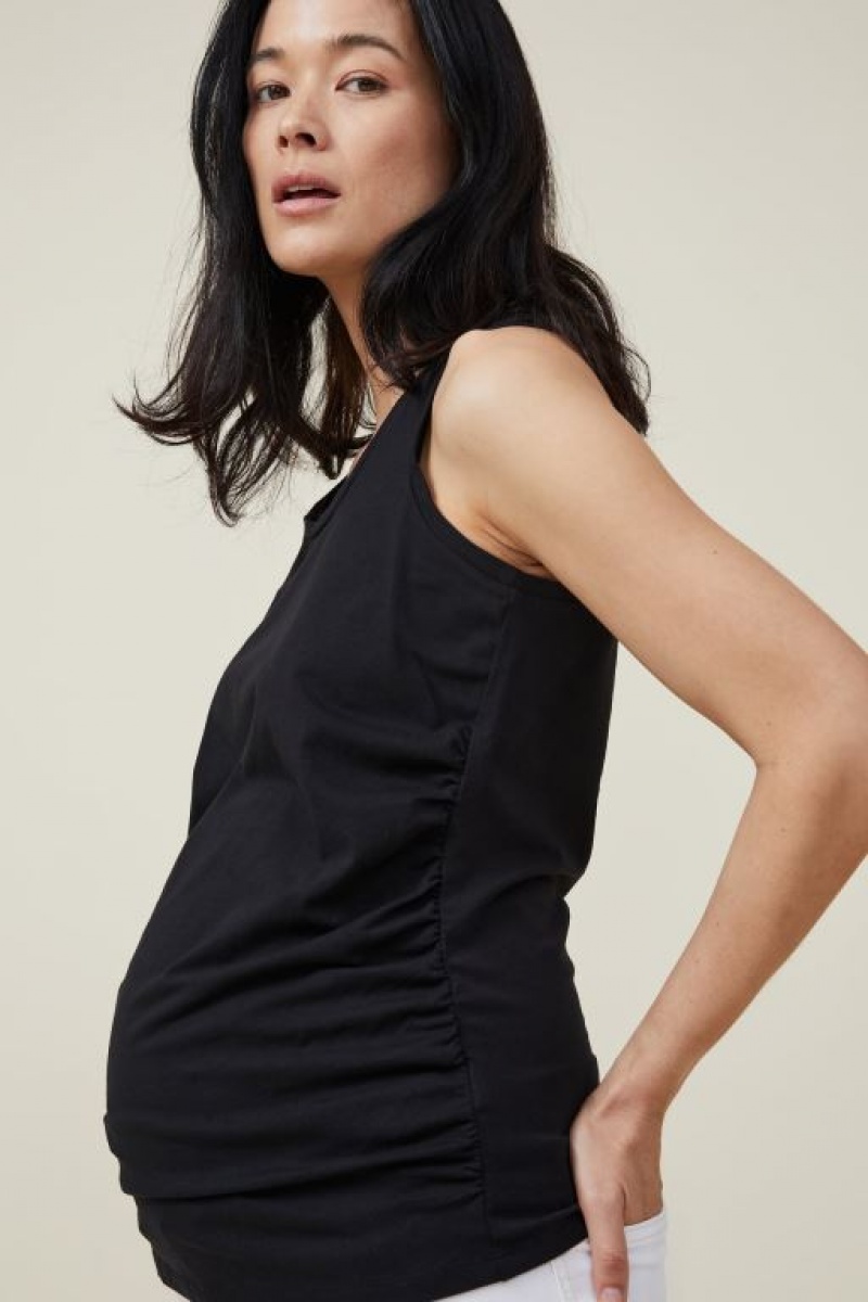 Ropa de Premamá Cotton On Everyday Gathered Side Tank Mujer Negras | 25RK0UKoezA