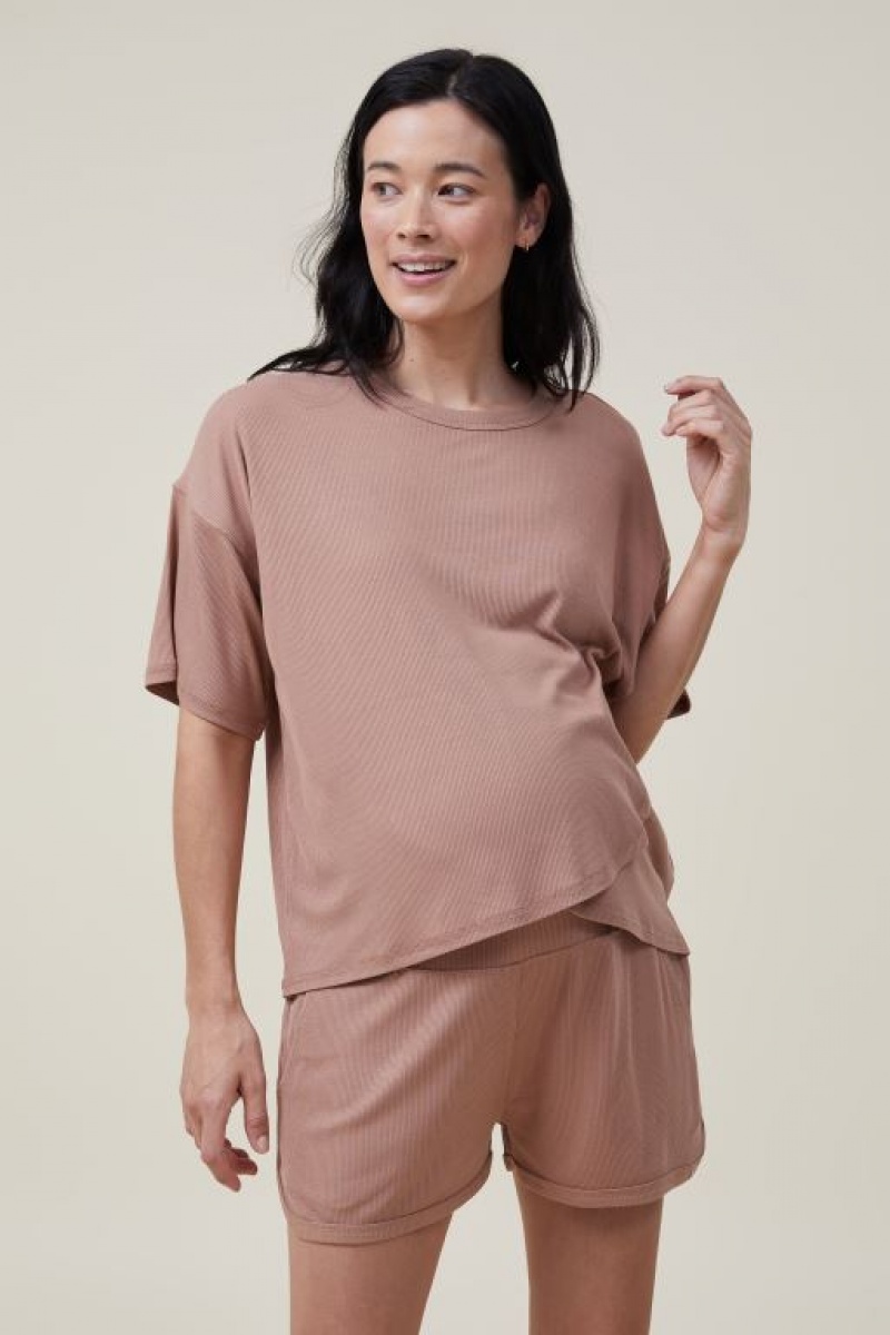 Ropa de Premamá Cotton On Sleep Recovery Relaxed Pocket Corta Mujer Cafe | zZlPKn0knmU