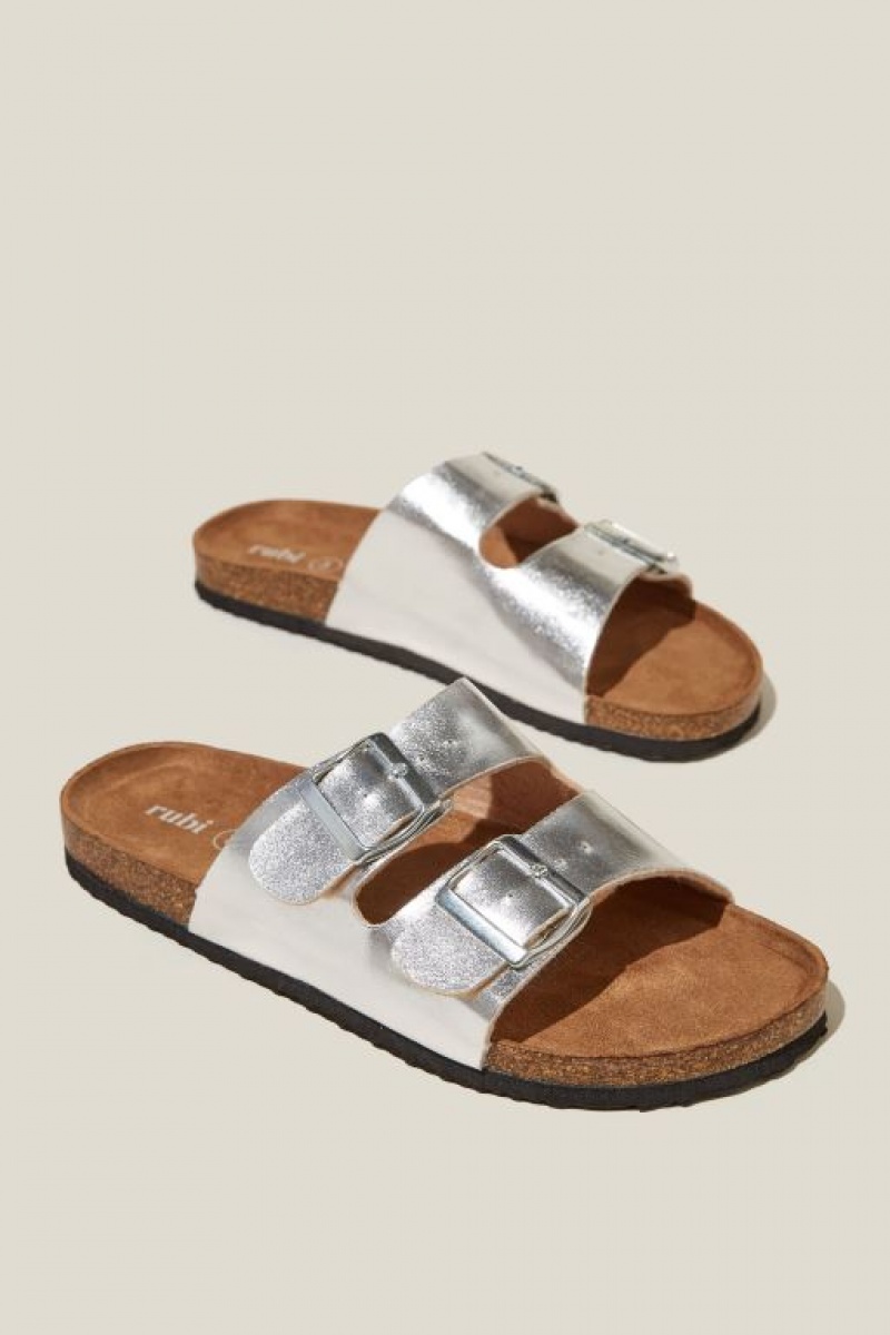 Sandalias Cotton On Rex Double Hebilla Chanclas Mujer Plateadas Metal | F60kNc0JH8A