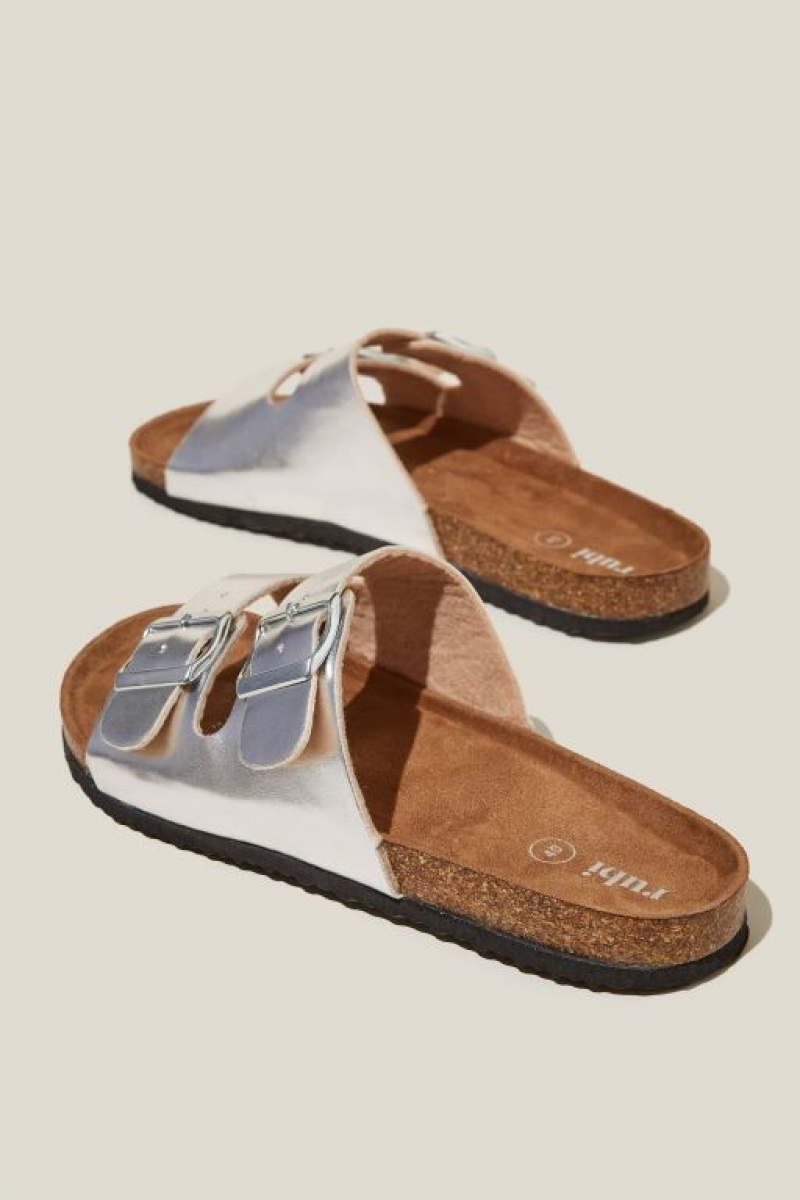 Sandalias Cotton On Rex Double Hebilla Chanclas Mujer Plateadas Metal | F60kNc0JH8A