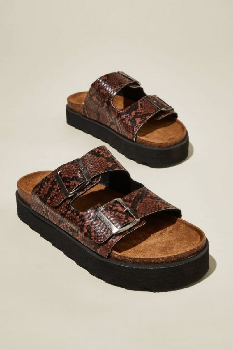 Sandalias Cotton On Rex Flatform Hebilla Chanclas Mujer Choc | k8jlVP6R42J