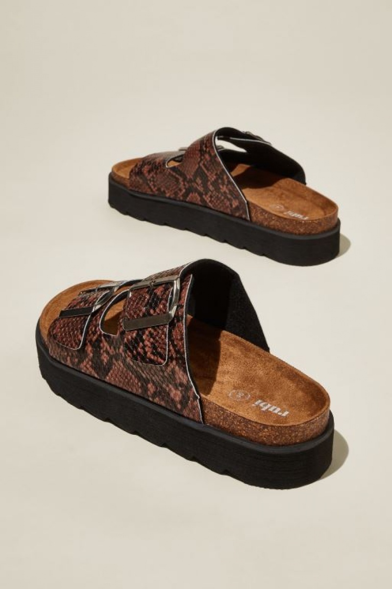 Sandalias Cotton On Rex Flatform Hebilla Chanclas Mujer Choc | k8jlVP6R42J