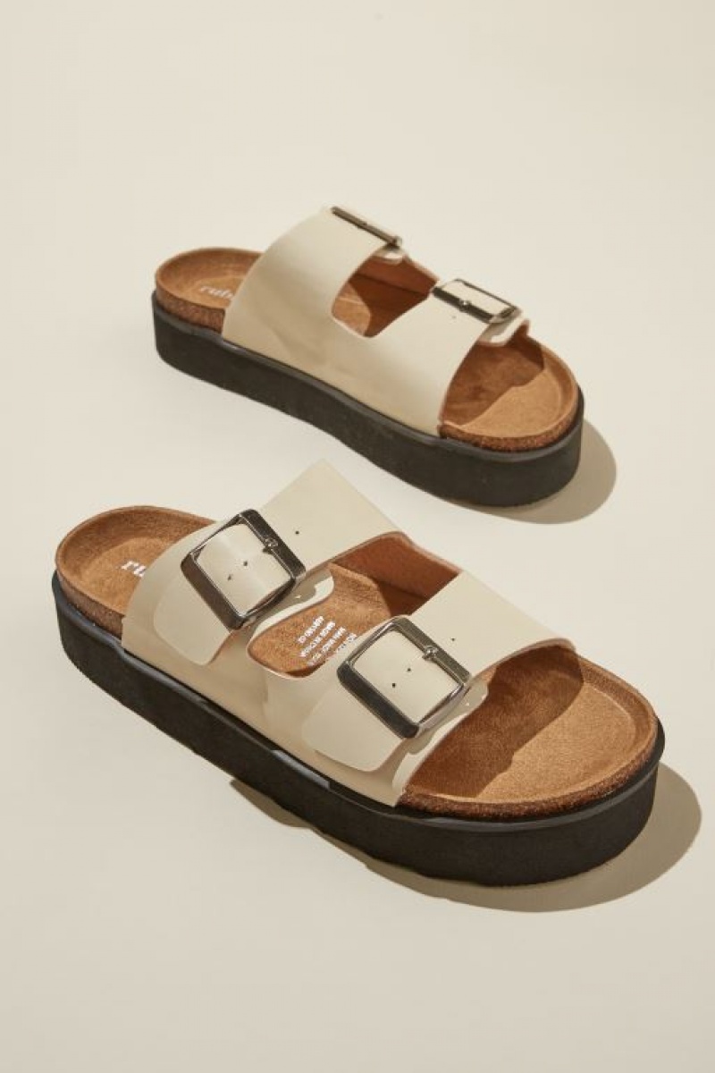 Sandalias Cotton On Rex Flatform Hebilla Chanclas Mujer Ecru | Qq543x1lijW