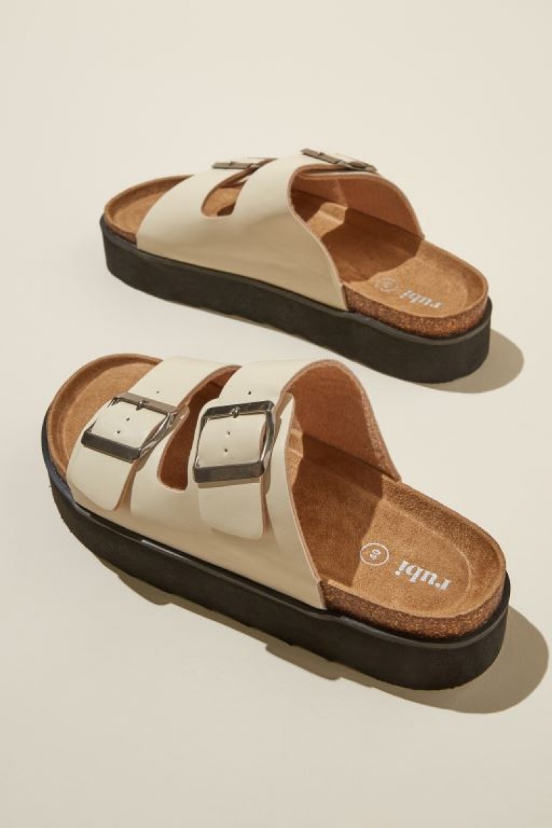 Sandalias Cotton On Rex Flatform Hebilla Chanclas Mujer Ecru | Qq543x1lijW