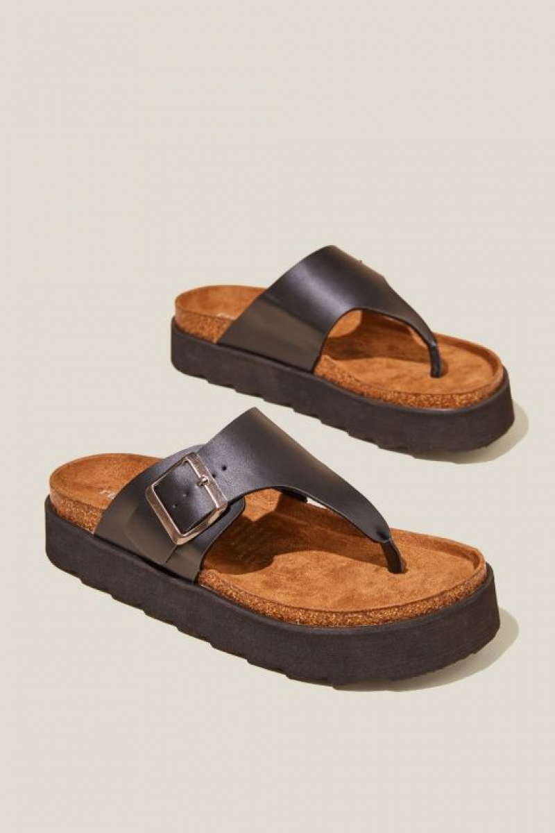 Sandalias Cotton On Rex Flatform Puntera Post Chanclas Mujer Negras | 9NZDMRtKDcb