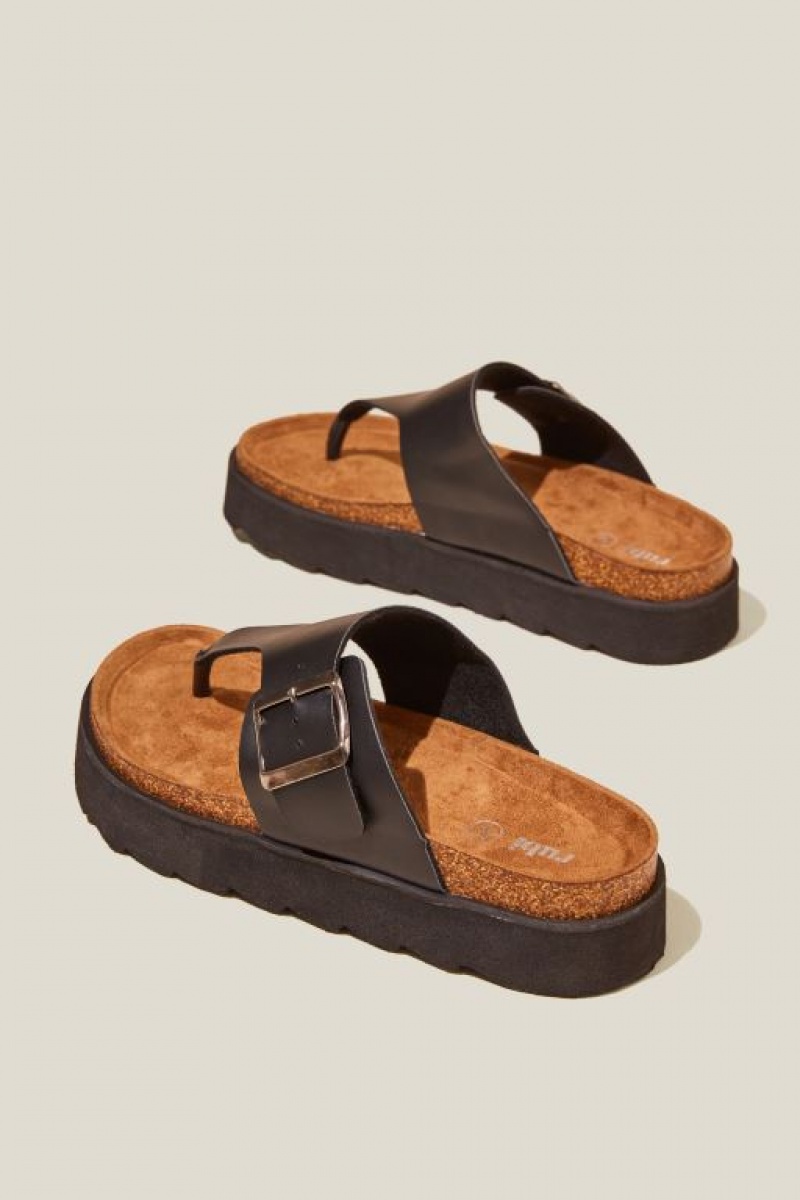 Sandalias Cotton On Rex Flatform Puntera Post Chanclas Mujer Negras | 9NZDMRtKDcb