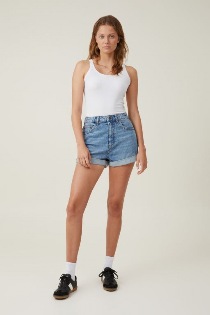 Short Cotton On High Rise Classic Stretch Denim Mujer Azules | tWLAgdk4Heh