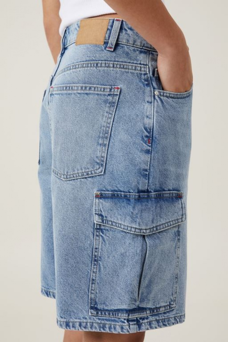 Short Cotton On Super Baggy Cargo Denim Jort Mujer Azules | kjmbEQ9MRJL