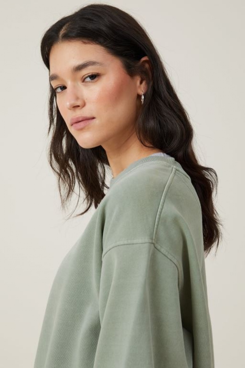 Sudadera con Capucha Cotton On Classic Washed Crew Sweatshirt Mujer Verde Oliva | PGnnFoPvA2L