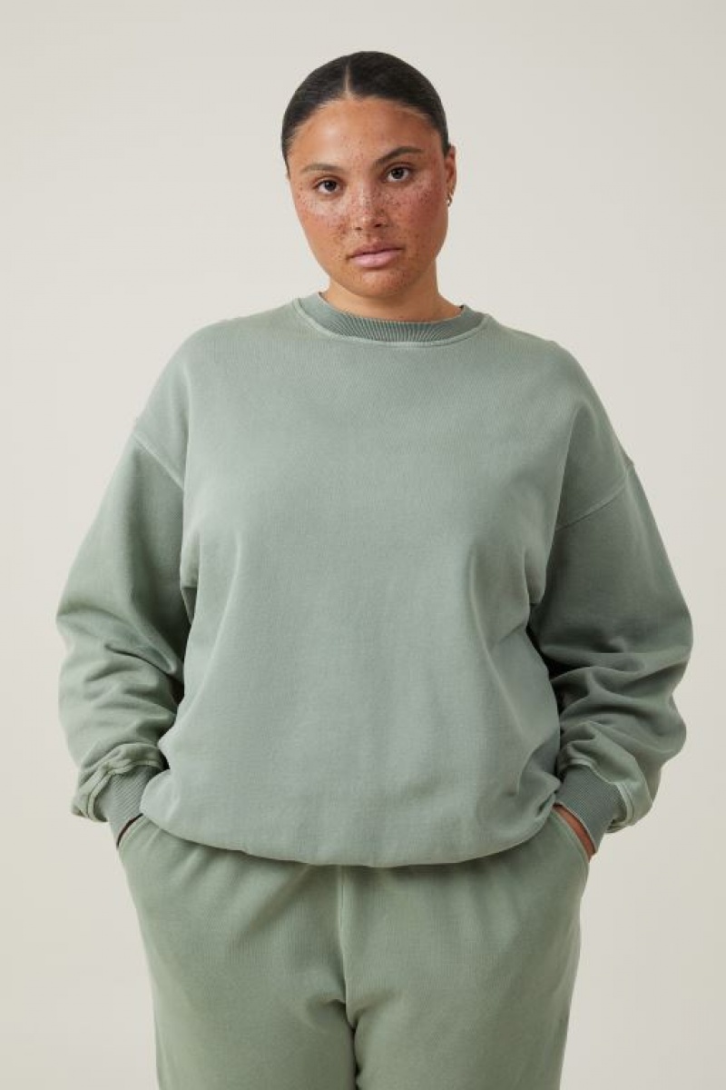 Sudadera con Capucha Cotton On Classic Washed Crew Sweatshirt Mujer Verde Oliva | PGnnFoPvA2L