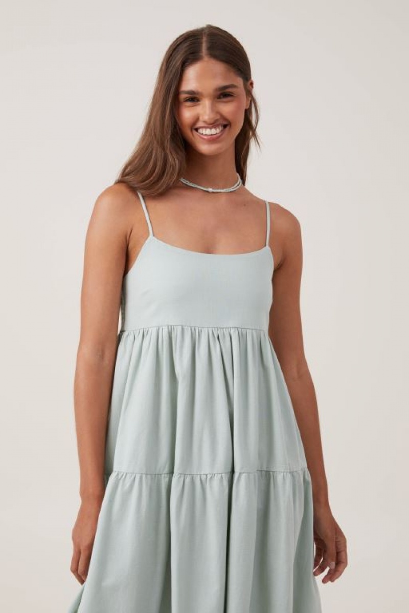 Vestido Largo Cotton On Poppy Tiered Mujer Verde | 8IMRLWswcj6