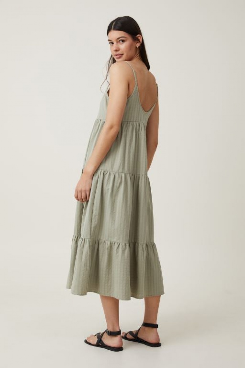 Vestido Largo Cotton On Summer Tiered Mujer Verde Oliva | ixuCaN7dS9Y